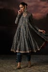 Swatti Kapoor_Blue Chanderi Embroidery V-neck Sufia Floral Print Anarkali Set _at_Aza_Fashions