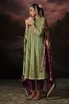 Buy_Swatti Kapoor_Green Chanderi, Cotton Embroidery Round Neck Fariha Kurta Set _at_Aza_Fashions