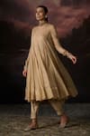 Shop_Swatti Kapoor_Gold Embroidery V-neck Daania Stripe Woven Anarkali _at_Aza_Fashions