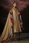 Buy_Swatti Kapoor_Gold Embroidery V-neck Daania Stripe Woven Anarkali _Online_at_Aza_Fashions