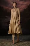 Buy_Swatti Kapoor_Gold Embroidery V-neck Daania Stripe Woven Anarkali _at_Aza_Fashions