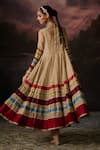 Shop_Swatti Kapoor_Beige Embroidery V-neck Naira Colorblock Anarkali _at_Aza_Fashions