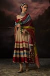 Swatti Kapoor_Beige Embroidery V-neck Naira Colorblock Anarkali _at_Aza_Fashions