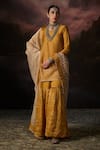 Buy_Swatti Kapoor_Yellow Chanderi Embroidery, Zari Round Neck Firoz Floral Print Kurta Set _at_Aza_Fashions