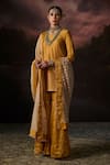 Shop_Swatti Kapoor_Yellow Cotton, Chanderi Round Neck Ayaan Floral Print Kurta Set _Online_at_Aza_Fashions