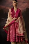 Swatti Kapoor_Pink Cotton Embroidery V-neck Zoya Woven Kurta Set _Online_at_Aza_Fashions