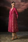 Shop_Swatti Kapoor_Pink Cotton Embroidery V-neck Zoya Woven Kurta Set _Online_at_Aza_Fashions