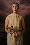 Buy_Swatti Kapoor_Gold Embroidery Round Neck Malik Floral Woven Gilet _at_Aza_Fashions