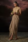 Shop_Swatti Kapoor_Gold Embroidery Round Neck Malik Floral Woven Gilet _Online_at_Aza_Fashions