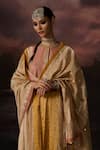 Swatti Kapoor_Yellow Round Neck Gul Stripe Woven Kurta Set _Online_at_Aza_Fashions