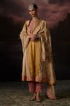 Shop_Swatti Kapoor_Yellow Round Neck Gul Stripe Woven Kurta Set _Online_at_Aza_Fashions