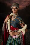 Swatti Kapoor_Blue Embroidery V-neck Asma Floral Woven Blouse _Online_at_Aza_Fashions