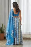 Shop_Pasha India_Blue Silk, Satin Embroidery Round Neck Indra Kali Lehenga Set _at_Aza_Fashions