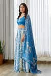 Buy_Pasha India_Blue Silk, Satin Embroidery Round Neck Indra Kali Lehenga Set _Online_at_Aza_Fashions