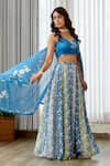 Pasha India_Blue Silk, Satin Embroidery Round Neck Indra Kali Lehenga Set _at_Aza_Fashions