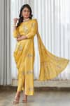 Buy_Pasha India_Yellow Satin Embroidery Round Neck Kesar Blouse With Dhoti Pant Saree _at_Aza_Fashions