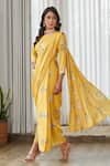Pasha India_Yellow Satin Embroidery Round Neck Kesar Blouse With Dhoti Pant Saree _Online_at_Aza_Fashions