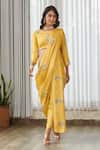 Shop_Pasha India_Yellow Satin Embroidery Round Neck Kesar Blouse With Dhoti Pant Saree _Online_at_Aza_Fashions