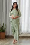 Shop_Pasha India_Green Silk, Satin Embroidery Round Neck Tulsi Blouse With Dhoti Pant Saree _Online_at_Aza_Fashions