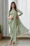 Buy_Pasha India_Green Silk, Satin Embroidery Round Neck Tulsi Blouse With Dhoti Pant Saree _at_Aza_Fashions