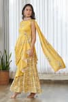 Pasha India_Yellow Satin, Silk Embroidery Kesar Ruffle Saree Gown _at_Aza_Fashions