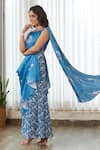 Shop_Pasha India_Blue Satin Embroidery Boat Neck Indra Ruffle Saree Gown _Online_at_Aza_Fashions