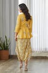 Shop_Pasha India_Yellow Cotton, Rayon Embroidery Collared Kesar Peplum Dhoti Jumpsuit _at_Aza_Fashions