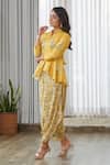 Pasha India_Yellow Cotton, Rayon Embroidery Collared Kesar Peplum Dhoti Jumpsuit _Online_at_Aza_Fashions