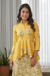 Buy_Pasha India_Yellow Cotton, Rayon Embroidery Collared Kesar Peplum Dhoti Jumpsuit _Online_at_Aza_Fashions