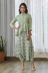 Buy_Pasha India_Green Cotton, Rayon Embroidery Collared Tulsi Peplum Dhoti Jumpsuit _at_Aza_Fashions