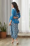 Shop_Pasha India_Blue Cotton, Rayon Embroidery Collared Indra Peplum Dhoti Jumpsuit _at_Aza_Fashions