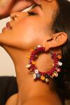 Shop_NAKHREWAALI_Multi Color Stones Siyaapa Hoop Earrings _at_Aza_Fashions
