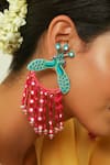 Shop_NAKHREWAALI_Blue Embroidery, Tassels Morni Earrings _at_Aza_Fashions