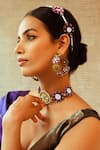 Buy_NAKHREWAALI_Purple Embroidery Rani Sa Color Block Earrings _at_Aza_Fashions
