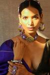 Shop_NAKHREWAALI_Purple Embroidery Rani Sa Color Block Earrings _at_Aza_Fashions
