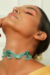 Shop_NAKHREWAALI_Blue Morni Banke Handcrafted Choker _at_Aza_Fashions