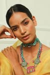 Buy_NAKHREWAALI_Blue Pushpon Wali Embroidered Necklace _at_Aza_Fashions