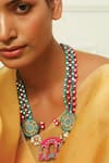 Shop_NAKHREWAALI_Blue Pushpon Wali Embroidered Necklace _at_Aza_Fashions