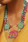 NAKHREWAALI_Blue Pushpon Wali Embroidered Necklace _Online_at_Aza_Fashions