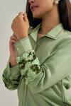 Neetiandmudita_Green Cotton Fabric Flowers Collared Cuff Story Shirt _Online_at_Aza_Fashions