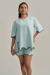 Buy_Neetiandmudita_Blue Crepe Crew Neck Morning Dew Top _at_Aza_Fashions