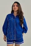 Buy_Neetiandmudita_Blue Cotton Crystals, Beads Collared Electric Shirt _at_Aza_Fashions