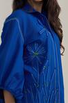 Neetiandmudita_Blue Cotton Crystals, Beads Collared Electric Shirt _Online_at_Aza_Fashions