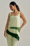 Buy_Neetiandmudita_Green Cotton Square Neck Meadow Contrast Top _at_Aza_Fashions
