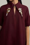 Buy_Neetiandmudita_Burgundy Crepe Collared Merlot Edge Top _Online_at_Aza_Fashions