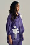 Buy_Neetiandmudita_Purple Cotton Fabric Flowers Collared Haze Shirt _Online_at_Aza_Fashions