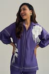 Shop_Neetiandmudita_Purple Cotton Fabric Flowers Collared Haze Shirt _Online_at_Aza_Fashions