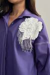 Neetiandmudita_Purple Cotton Fabric Flowers Collared Haze Shirt _at_Aza_Fashions