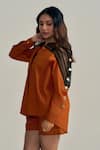 Neetiandmudita_Orange Cotton Collared Rust Reverie Shirt _Online_at_Aza_Fashions