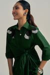 Buy_Neetiandmudita_Green Cotton Collared Silverleaf Wrap Shirt _Online_at_Aza_Fashions